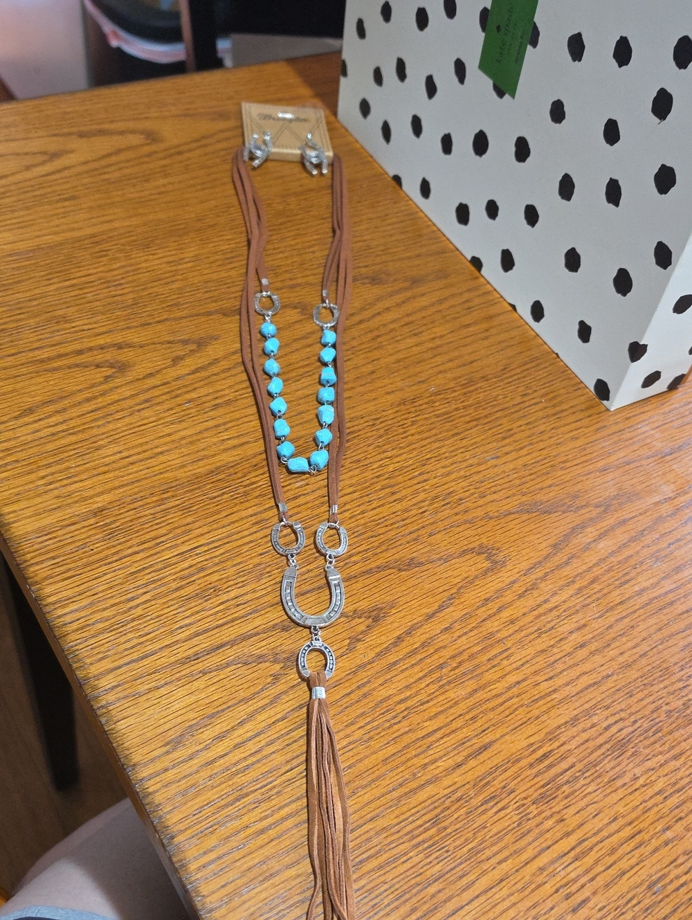 Wrangler Turquoise Bead and Brown Tassel Layered Necklace